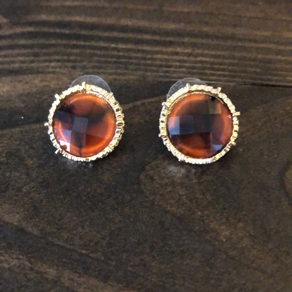 Tortoise shell gold trim stud earrings